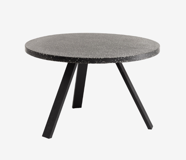 Mesa Madison de terrazo negro y acero 120 cm