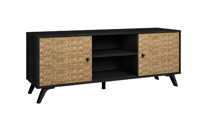 Mueble TV Hanoi bocamina negro y serigrafia 136x40cm