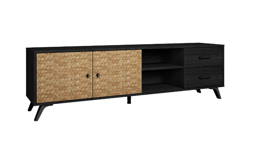 Mueble TV Hanoi bocamina negro y serigrafia 180x40cm