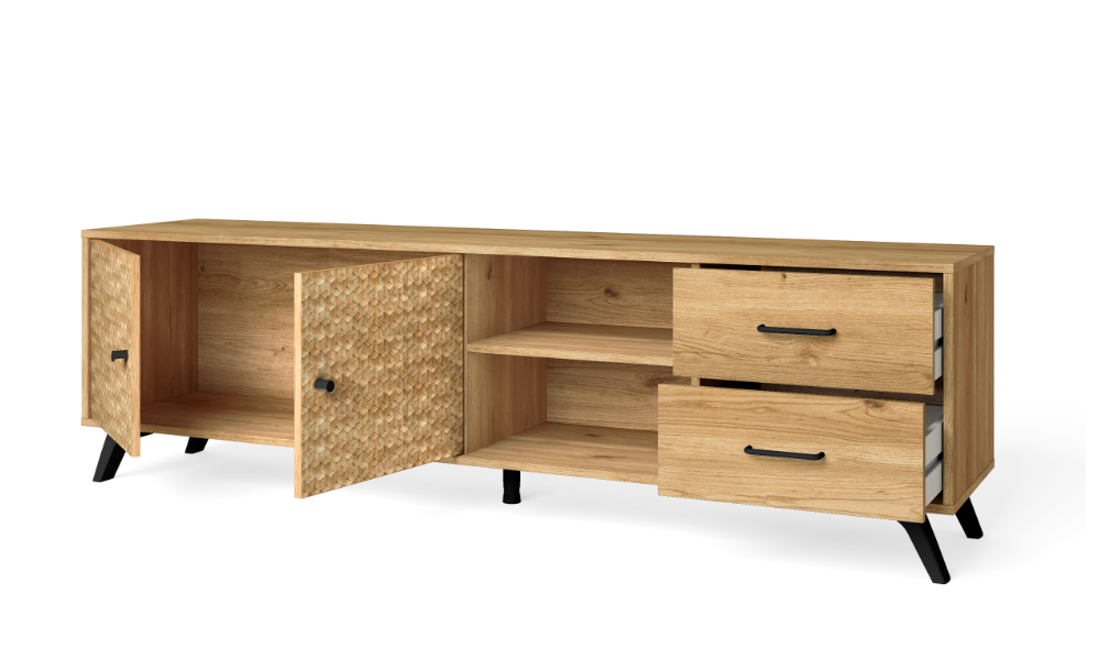 Mueble TV artesanal Malaca natural serigrafia 180cm