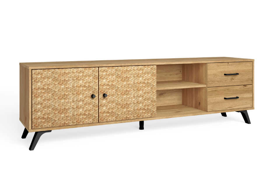 Mueble TV artesanal Malaca natural serigrafia 180cm