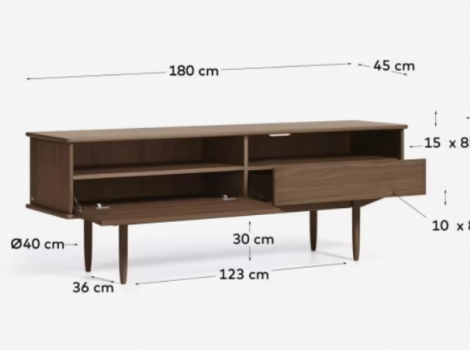 Mueble TV Leonor de estilo retro chapado de nogal 180x63cm