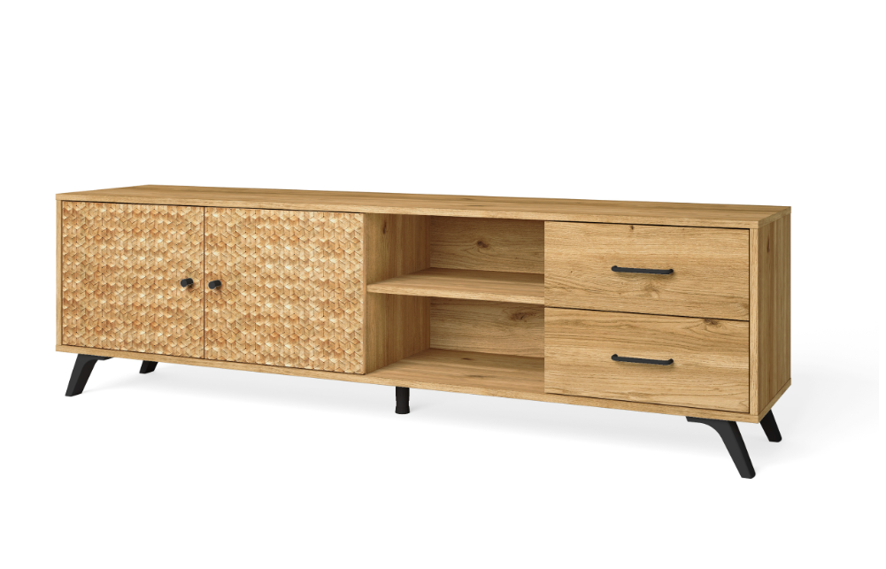 Mueble TV artesanal Malaca natural serigrafia 180cm