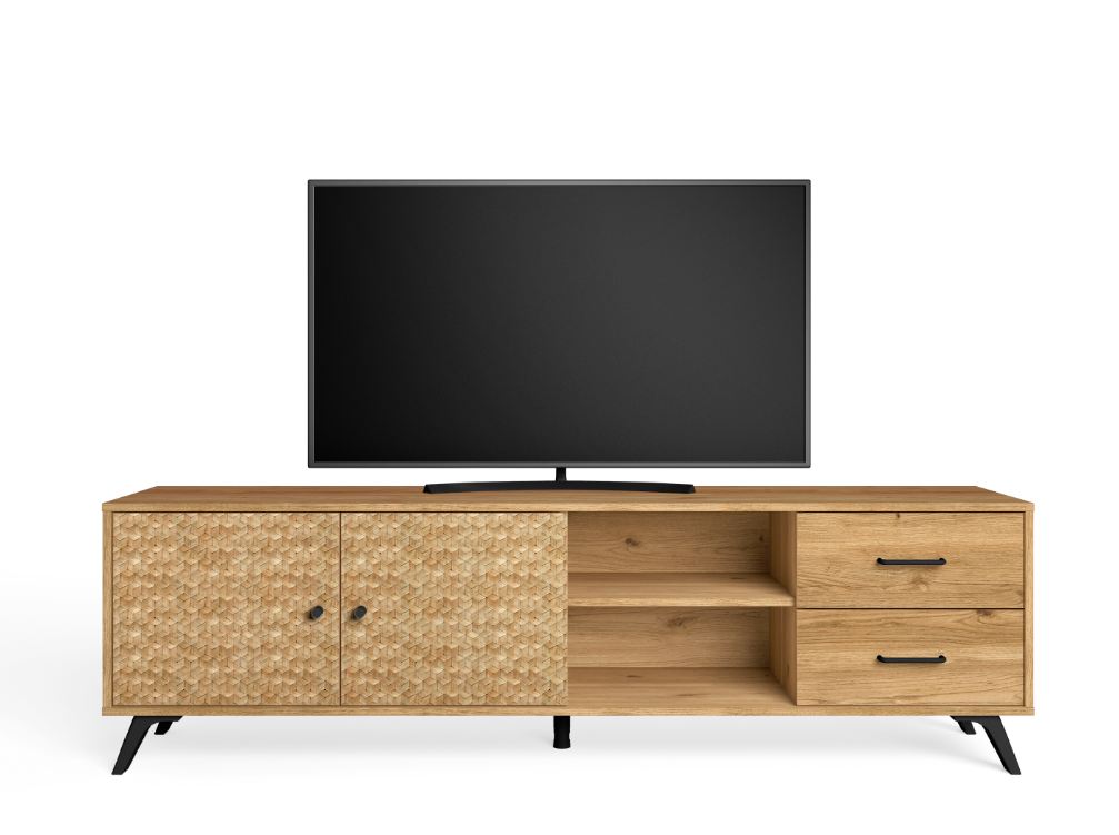 Mueble TV artesanal Malaca natural serigrafia 180cm