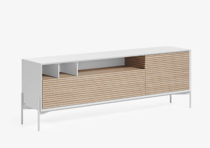 Mueble TV Aurora chapa de fresno y lacado blanco 187x63 cm