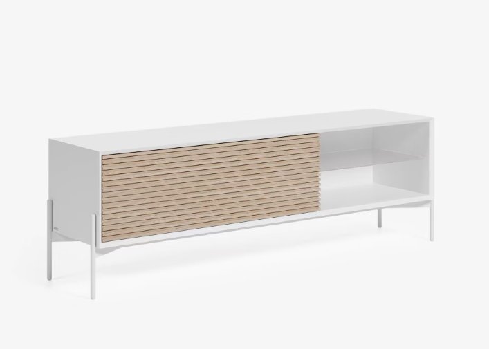 Mueble TV Aurora chapa de fresno y lacado blanco 167x53 cm