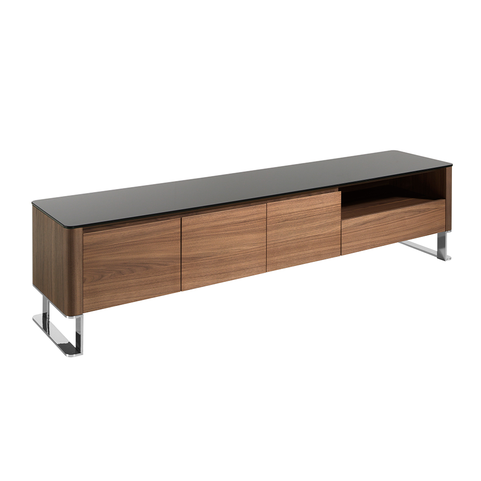 Mueble TV madera de nogal y tapa cristal templado negro 200cm