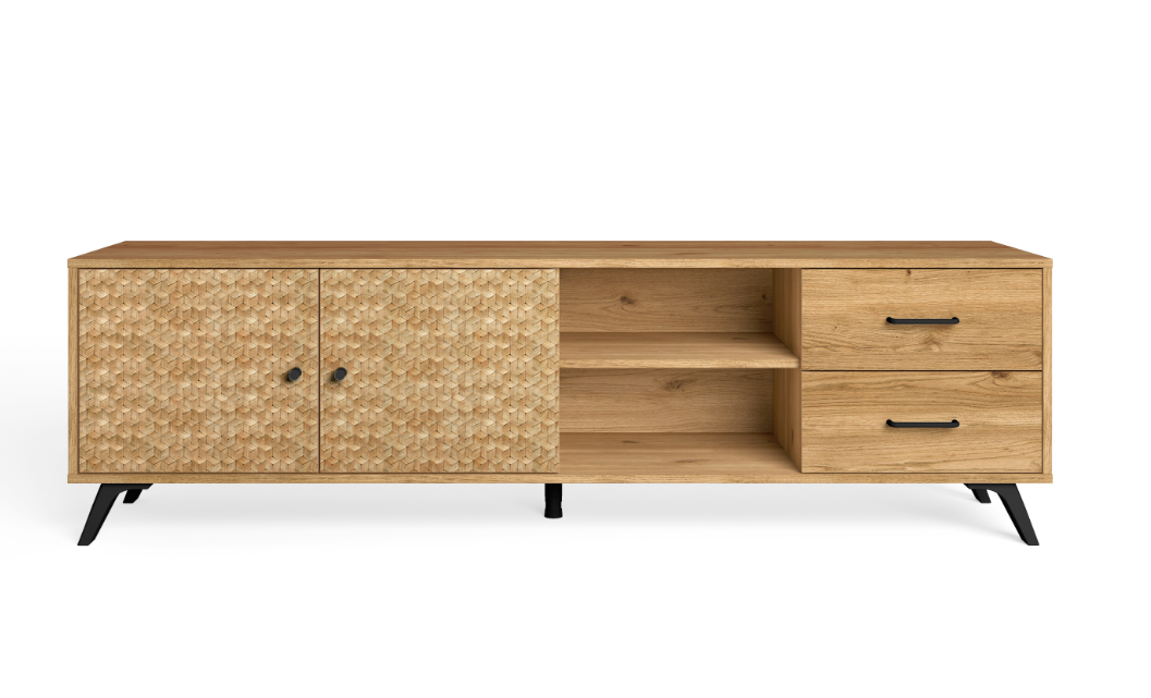 Mueble TV artesanal Malaca natural serigrafia 180cm