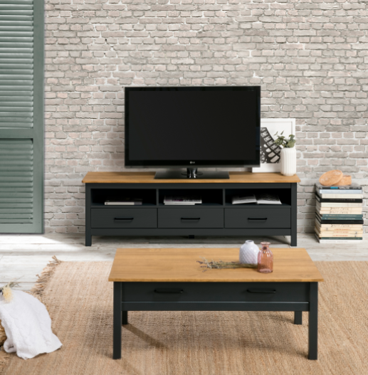 Mueble TV Onyx madera de pino gris antracita 158x40 cm