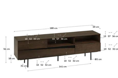 Mueble TV Portugal chapa de nogal americano 180x56 cm