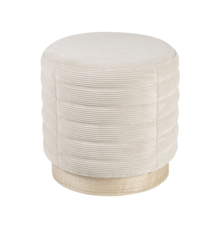 Puff Saul base madera tela rayada beige 40 cm