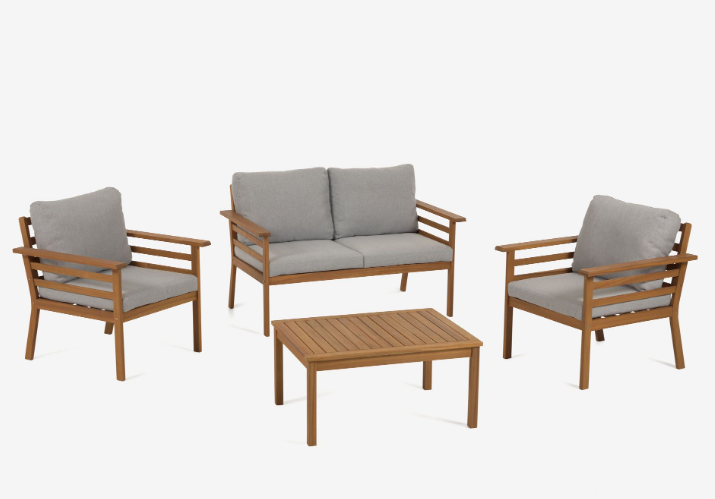 Set de exterior Almagro sofá, 2 sillones y mesa de centro madera maciza acacia