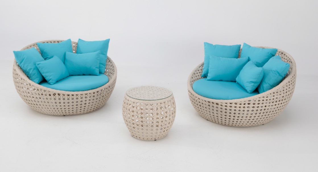 Set lounge Swala rattan color blanco roto