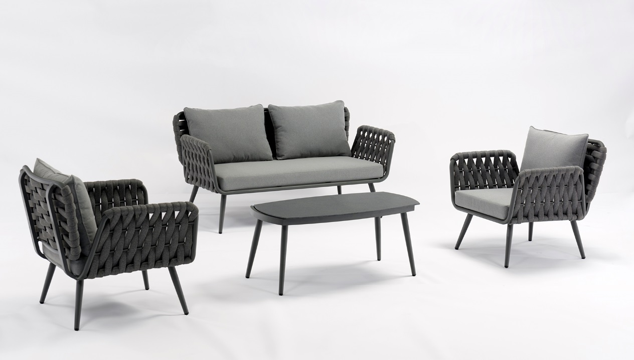 Set sofas jardin Zagreb cuerda trenzada gris