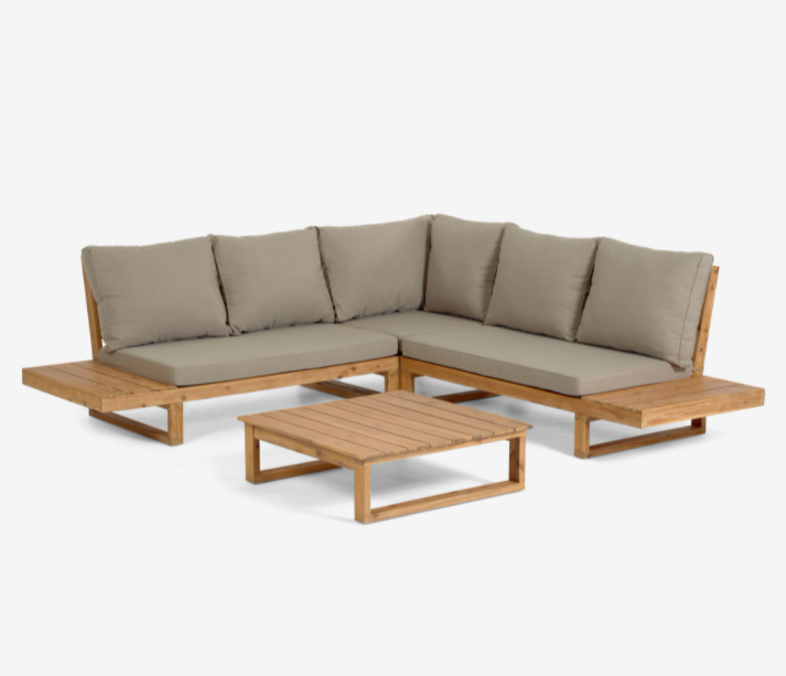 Set de sofá rinconero Milo 5 plazas y mesa de madera maciza acacia