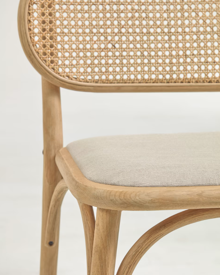 Silla Mareti madera maciza de roble natural y asiento de tela