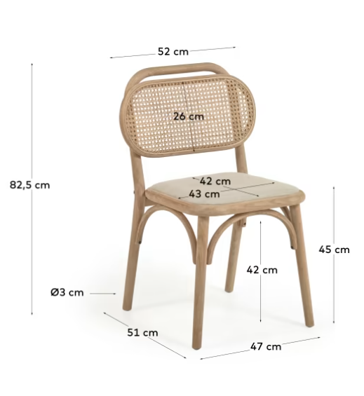 Silla Mareti madera maciza de roble natural y asiento de tela