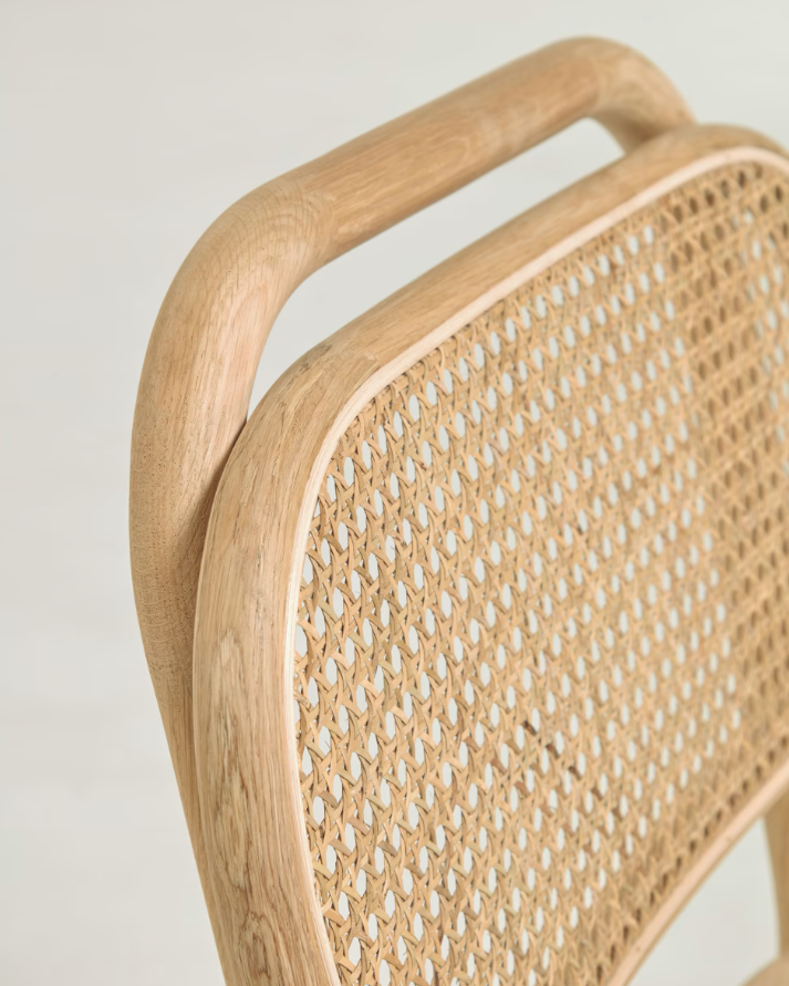 Silla Mareti madera maciza de roble natural y asiento de tela