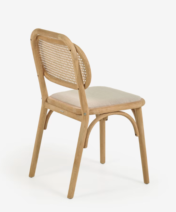 Silla Mareti madera maciza de roble natural y asiento de tela