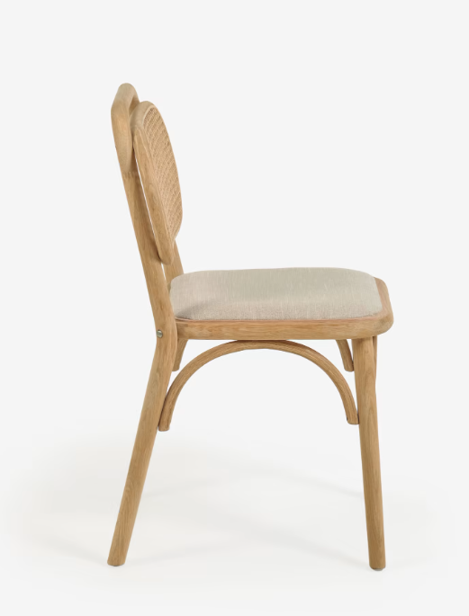 Silla Mareti madera maciza de roble natural y asiento de tela