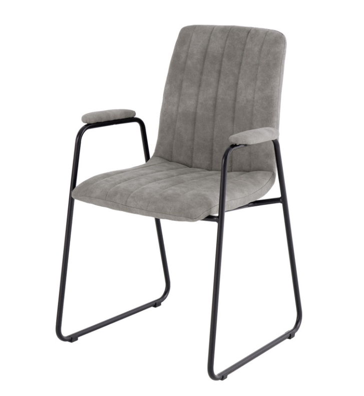 Silla con brazos Naomi efecto cuero gris claro