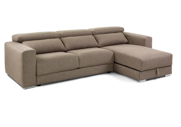 Sofa binari deslizante 3 plazas chaise longue tela marron