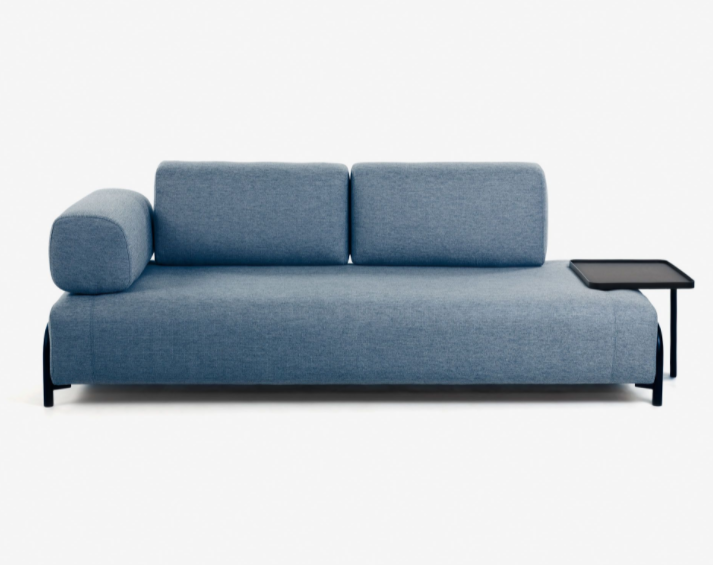 Sofa Damini 3 plazas azul con bandeja 252cm