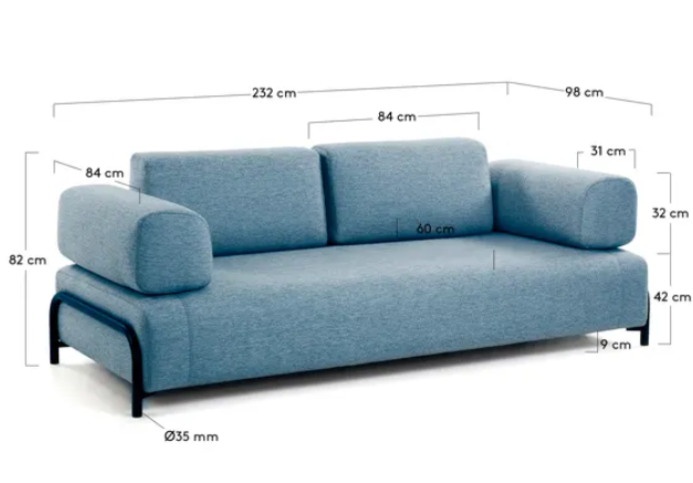 Sofa Damini 3 plazas azul 232cm