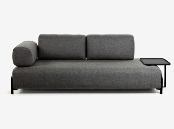 Sofa Damini 3 plazas gris oscuro con bandeja 252cm