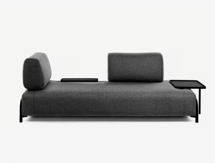 Sofa Damini 3 plazas gris oscuro con bandeja 252cm