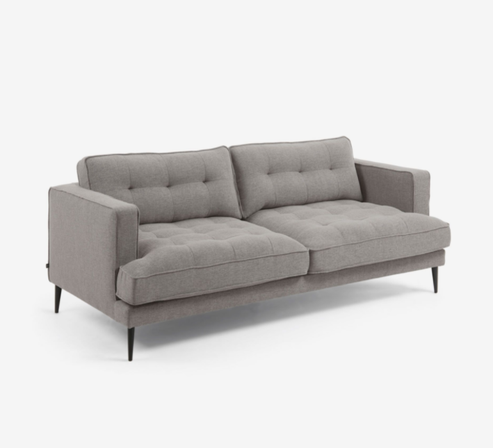 Sofa 3 plazas florence tela gris pies acero negro