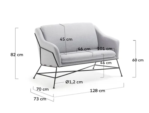 Sofá Musa 2 plazas tapizado gris 128 cm