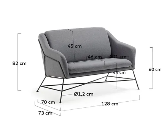 Sofá Musa 2 plazas tapizado grafito 128 cm