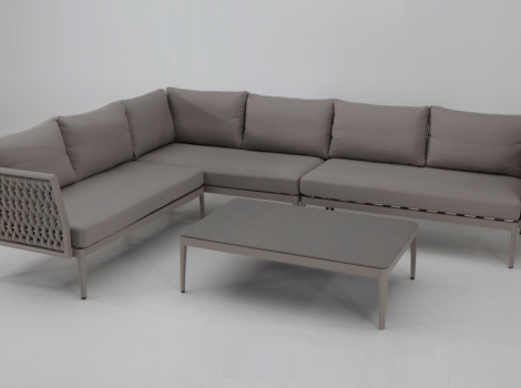 Sofa terraza rinconera Luzern aluminio taupe cuerda beige