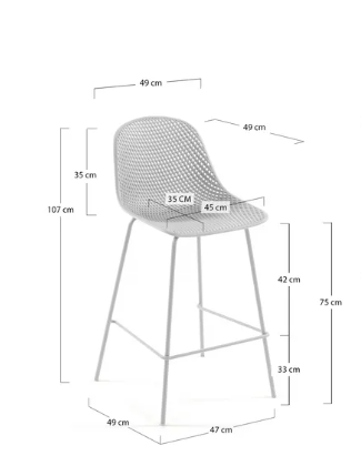 Taburete Queen polipropileno y acero blanco 75cm