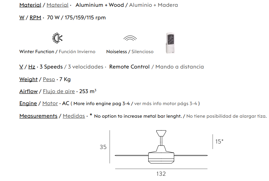 Ventilador de techo con luz Square blanco