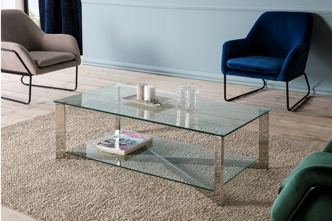 Mesa de centro acero inoxidable cristal 120x60 CT-805