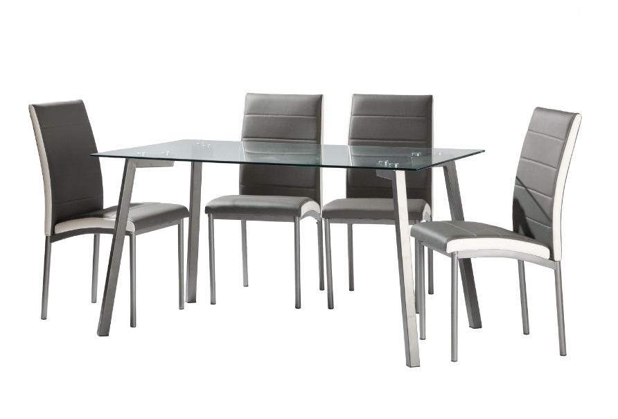 Conjunto de comedor mesa cristal negro 140x80 silla gris