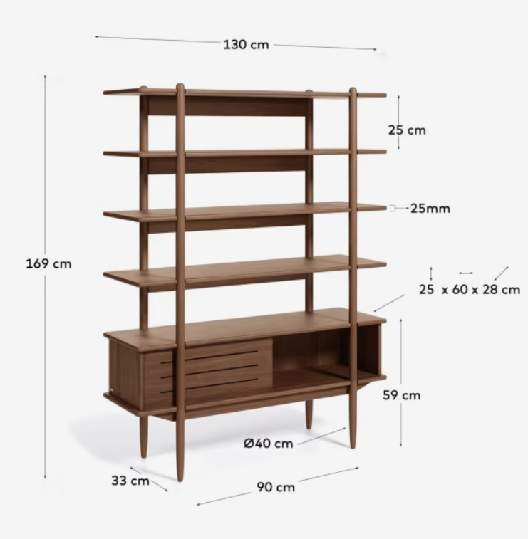 Estantería Leonor chapado de nogal 130 x 169 cm