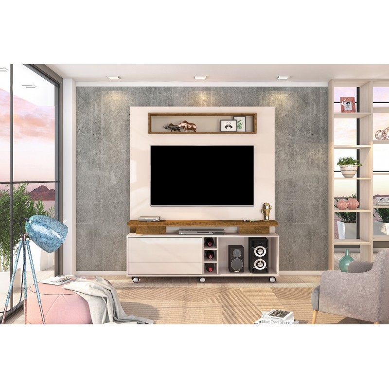 Mueble y panel para TV Sabina madera blanco roto