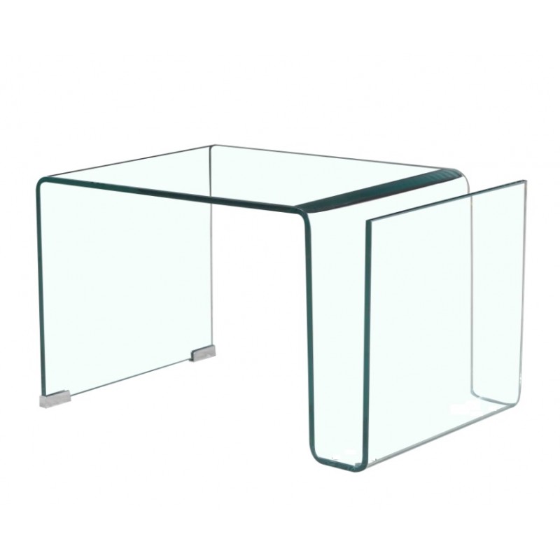 Mesa auxiliar con revistero cristal curvado Ondas 42x38 cm