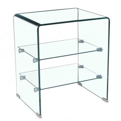 Mesa auxiliar cristal curvado con estantes 50x40cm