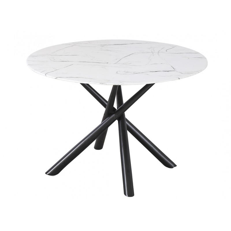 Mesa de cristal Zahra efecto mármol patas de metal negro 120cm