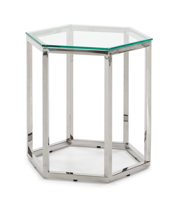 Mesa auxiliar acero inoxidable cristal hexagonal M-63