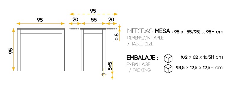 Mesa de cocina alta extensible Praga cristal blanco PI-040A