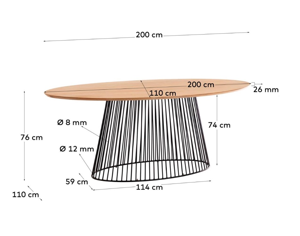 Mesa Art oval madera natural 200x110