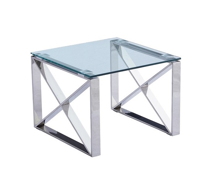 Mesa auxiliar a acero inoxidable cristal Roma 55x55