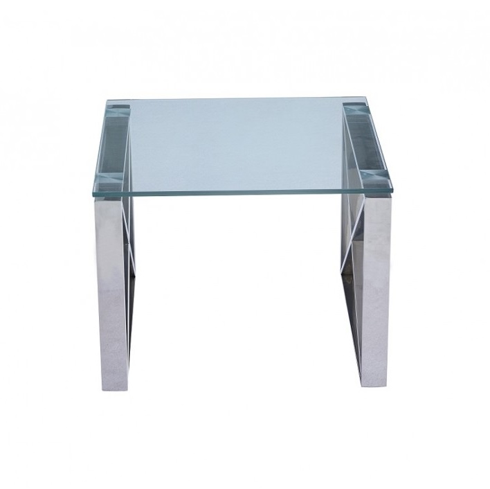 Mesa auxiliar a acero inoxidable cristal Roma 55x55