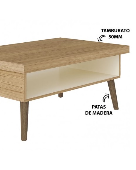 Mesa de centro roble crema creta 90x60