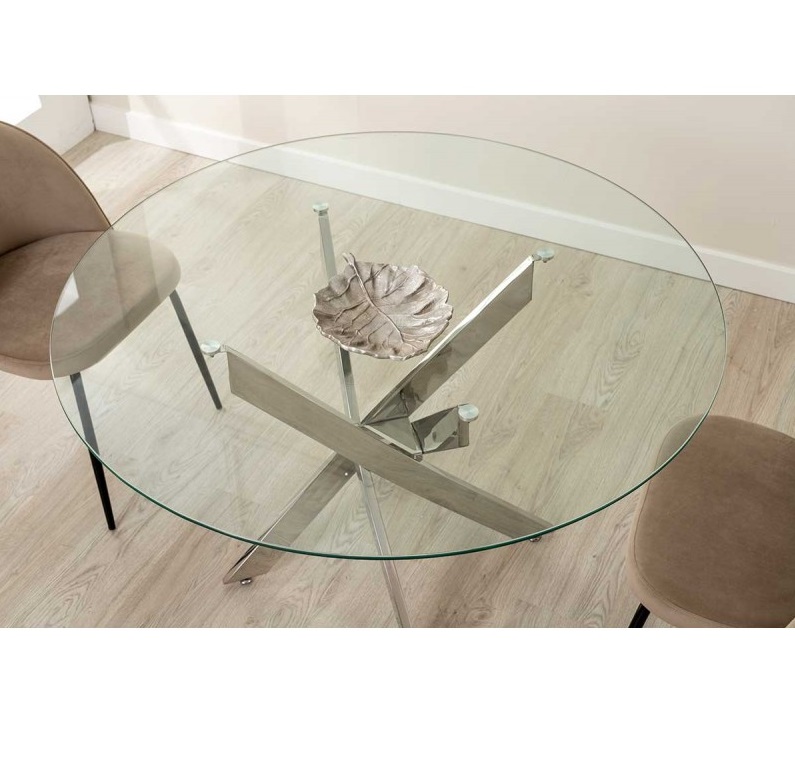 Mesa circular acero inox cristal 120 cm